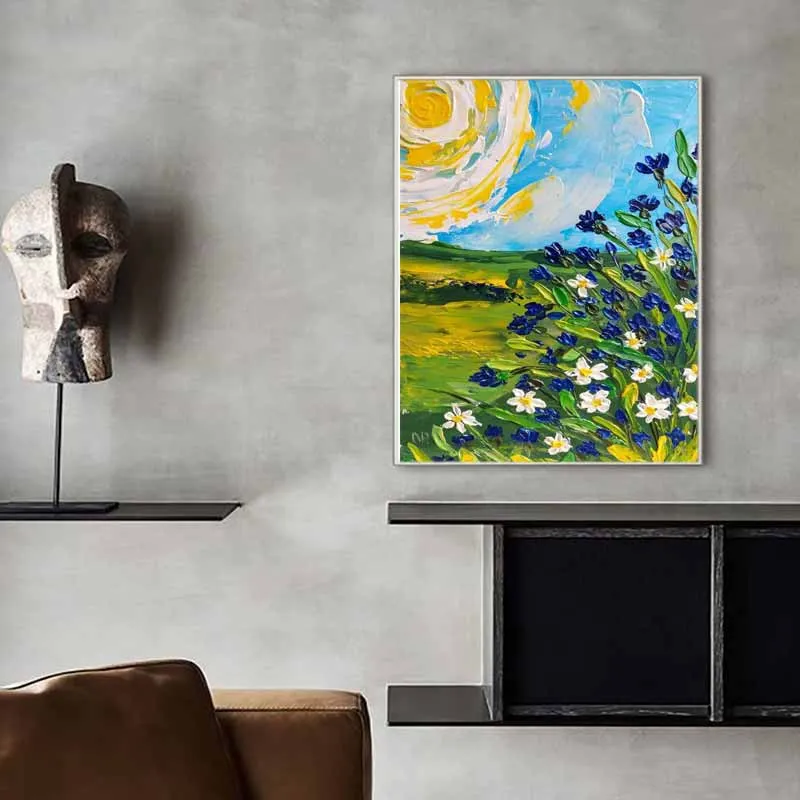 Tranh phong cảnh đồng quê được vẽ đơn giản với lớp sơn dày