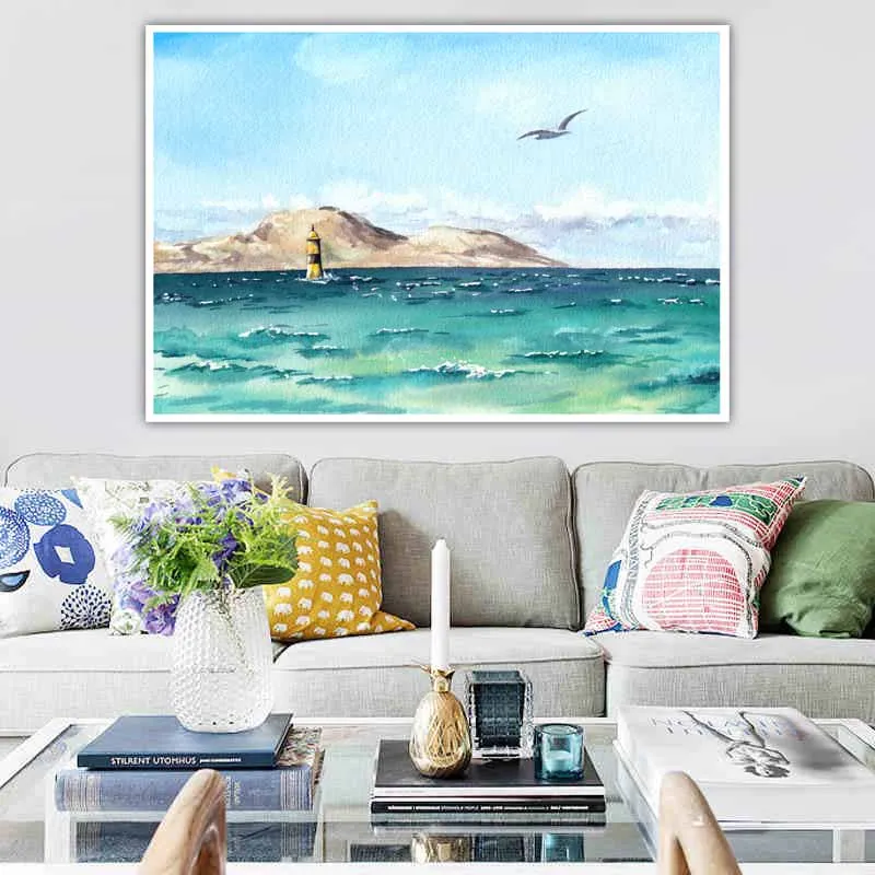 tranh phong cảnh biển vẽ bằng màu nước