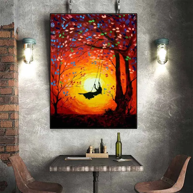 Tranh cô gái ngồi xích đu