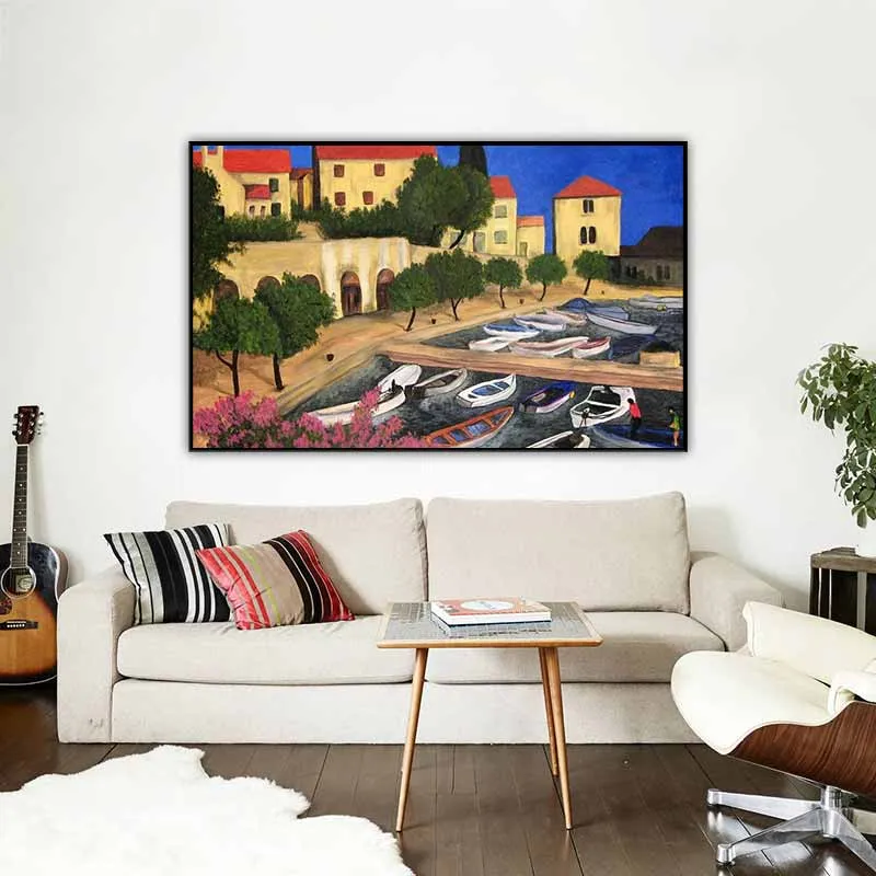 Tranh phong cảnh một ngày bình thường của một thị trấn