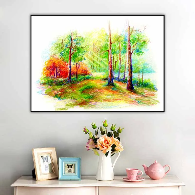 Tranh phong cảnh rừng chì màu