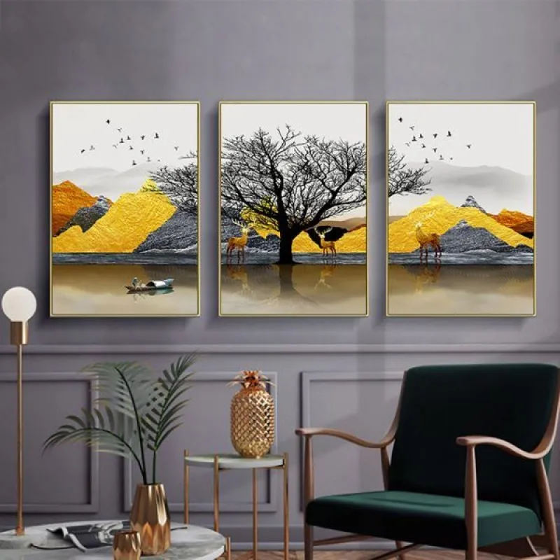 Tranh phong cảnh trừu tượng núi đồi trắng đen