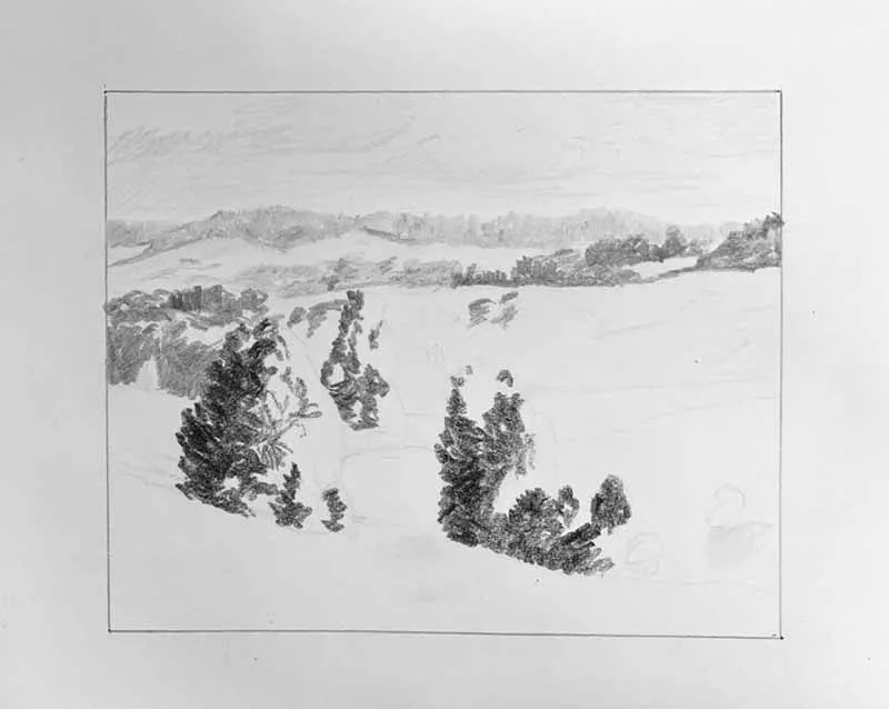 Đánh bóng tranh phong cảnh vẽ chì