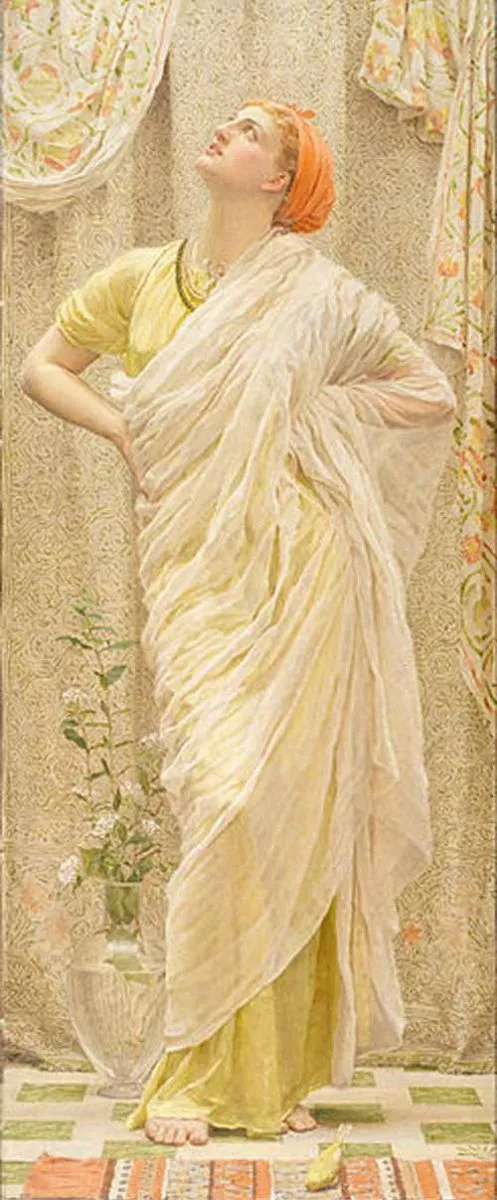 Chim hoàng yến của Albert Joseph Moore, ca. 1875–1880. Moore nằm trong nhóm nghệ sĩ có tác phẩm được trưng bày tại Phòng trưng bày Grosvenor ở London.