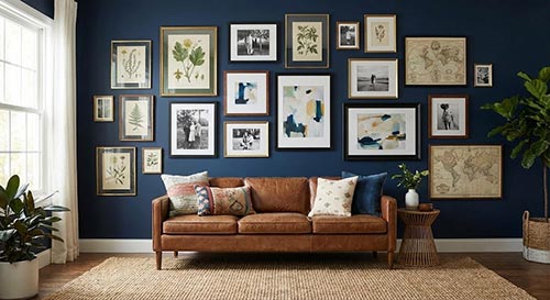 Một bức tường Gallery Wall được phối hợp đẹp mắt từ nhiều khung tranh nhỏ