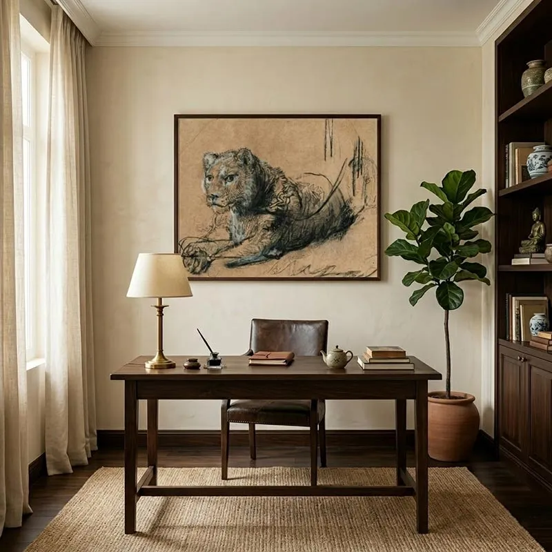 Bản ký họa Young Lion Resting của Rembrandt