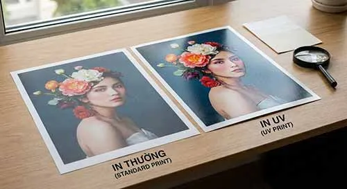 so sánh chất lượng giữa in thường và in UV