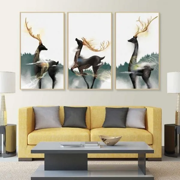 Tranh hươu nai sừng vàng phong cách trừu tượng