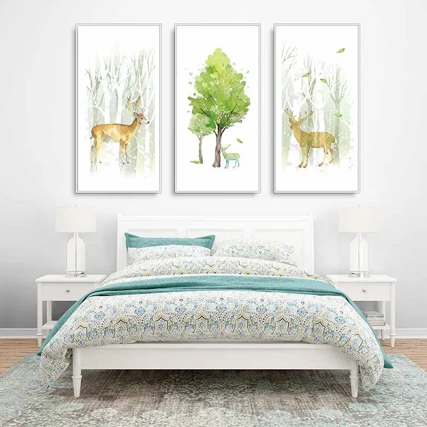 Tranh hươu nai trong rừng cây mùa đông