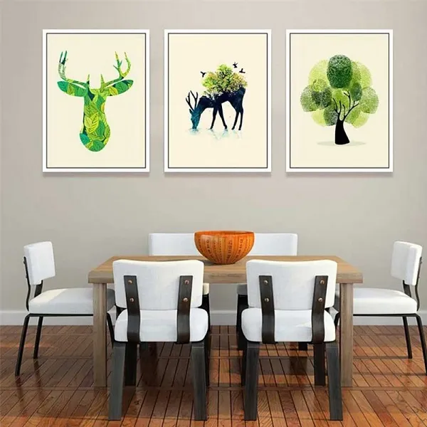 Tranh trừu tượng hươu, nai và cây xanh