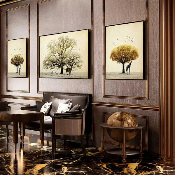 Tranh hươu nai và cây đại thụ