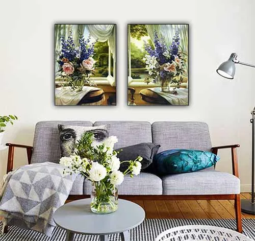 Tranh trang trí in hình hoa đa sắc
