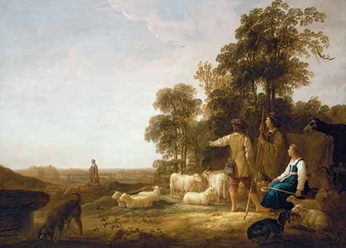Phong cảnh với những chàng trai và cô gái chăn cừu