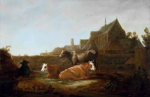 Người chăn gia súc trên cánh đồng, phía xa là Utrecht