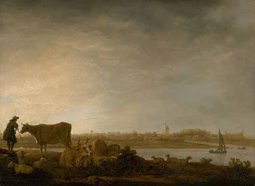 Phong cảnh Vianen với người chăn và đàn gia súc bên bờ sông