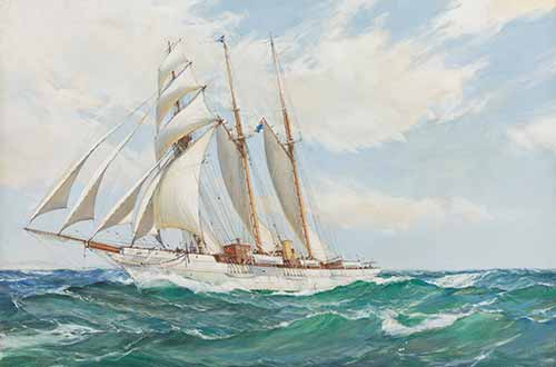Montague Dawson - A sunny morning, full-sail, 1924