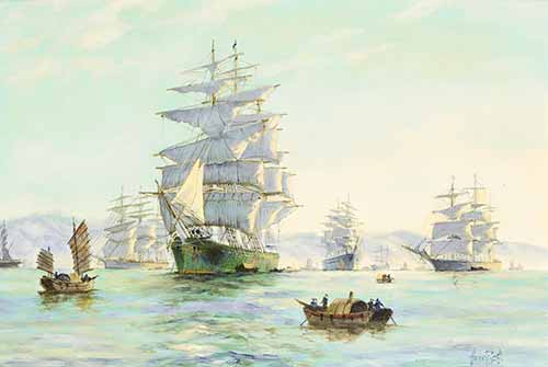 Henry Scott - Tranquil morning, Foochow, the famous clipper Thermopylae at anchor