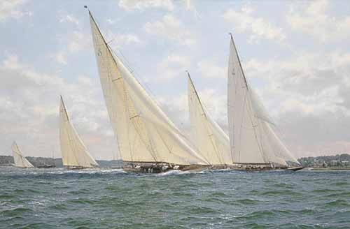 John Steven Dews - A perfect start - Endeavor leads Britannia and Vasheda over the start line at Cowes with Shamrock V following behind