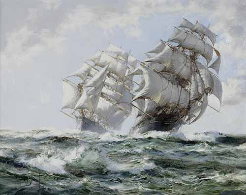 Montague Dawson - The mighty clippers - Taeping and Ariel racing home neck-and-neck with the new season tea
