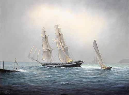 Tim Thompson - His Majesty's brig-sloop Waterwitch off the Squadron's slipway at Cowes, 1835