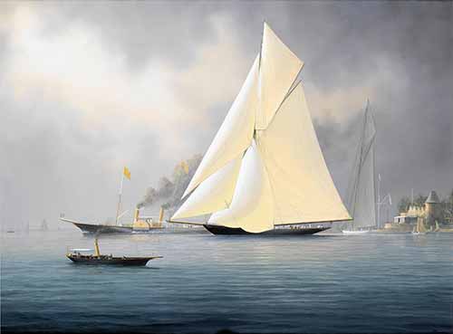 Tim Thompson - Britannia and Vigilant off the Royal Yacht Squadron's headquarters, with the royal yacht Alberta outward bound from East Cowes beyond 1894