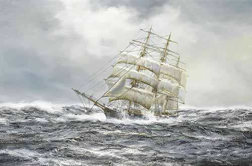 Henry Scott Tuke - A clipper with her decks awash running in heavy seas