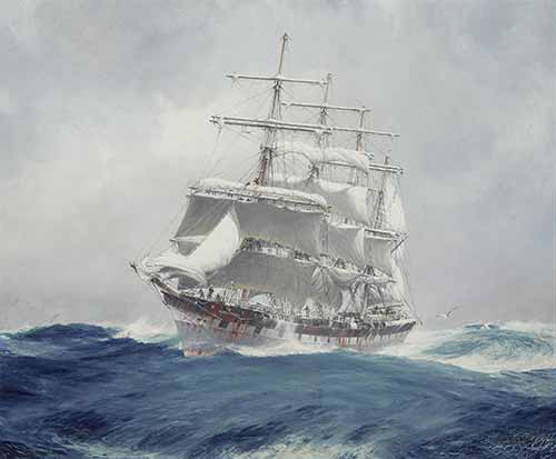 Jack Spurling - The four-masted wool clipper Port Jackson cutting through a heavy swell under reefed topsails