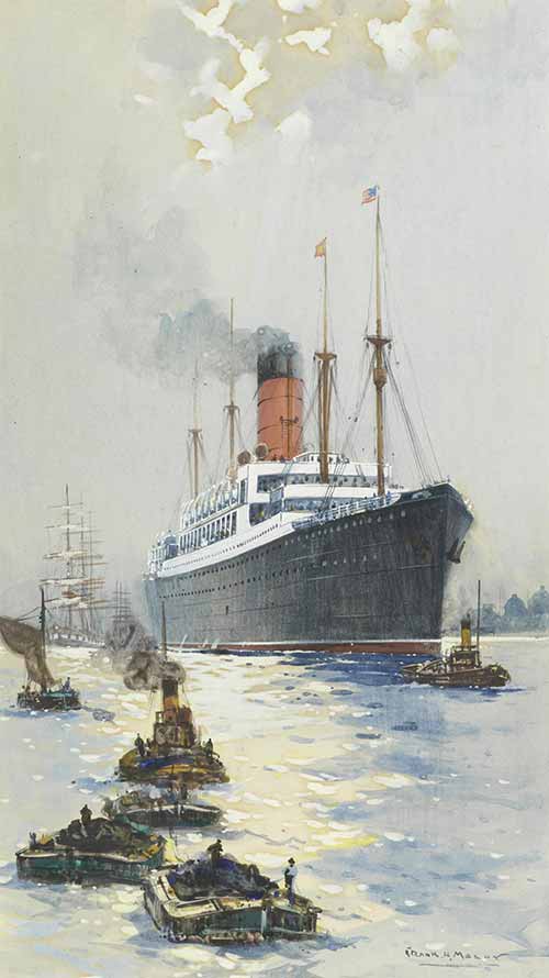 Frank Henry Mason - The cunard liner Carpathia outward bound from Liverpool in the moonlight