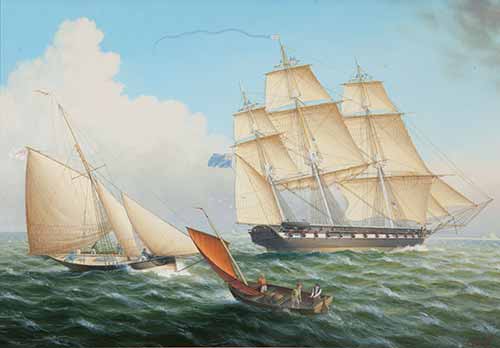 Leonard John Pearce - British Coastal Scene with a Frigate of the Blue Squadron, ca. 1850