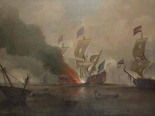 Peter Monamy - The destruction of the Royal James during the Battle of Solebay, 28th. May, 1672