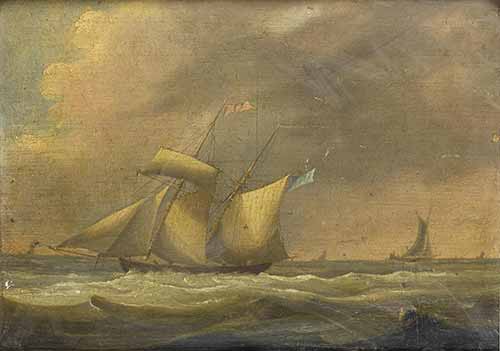 Thomas Buttersworth - A topsail schooner in a heavy swell