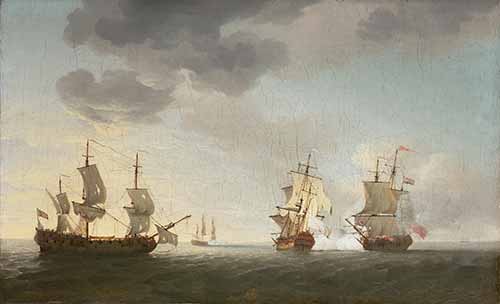 Charles Brooking - The taking of the French merchantmen Marquese d'Antin and Louis Erasme by the English privateers Prince Frederick and Duke, 10th July, 1745