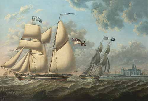 William Coates - The schooner Guard and the snow Chase off Elsinore Castle, 1820–1820