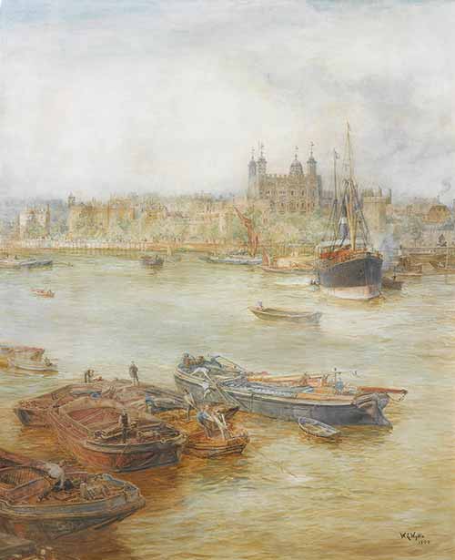 Wyllie William Lionel - Looking Across the Busy Thames to the Tower of London