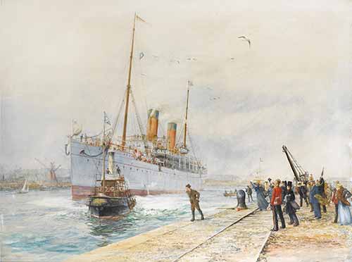 Wyllie William Lionel - The Union (Later Union-Castle) Line's steamer Norman leaving the quayside at Southampton on her maiden voyage in 1894, 1894