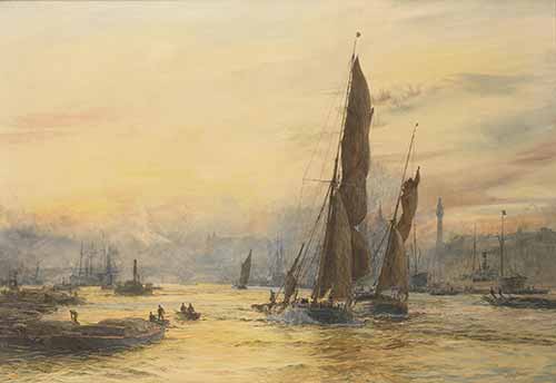 Wyllie William Lionel - Thames barges in the Pool of London, racing down the river with the tide