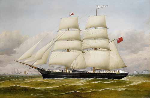 Frederick Tudgay - The snow St. George passing Dover under full sail, 1885