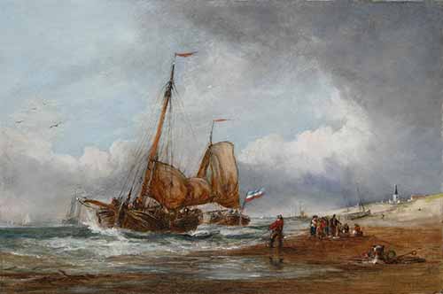 George Chambers, Jnr. - Fishing boats off a beach on a breezy day