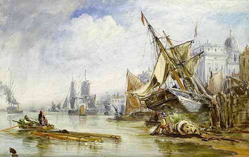 George William Crawford Chambers Jr - Low tide on the Thames foreshore below the Customs House