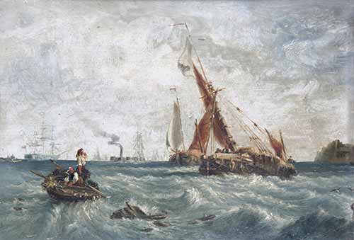 Circle of George William Crawford Chambers Jr - Sailing vessels in a rough sea by the coast