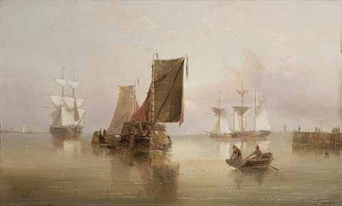 Henry Redmore - A hay barge and other coastal craft in calm waters