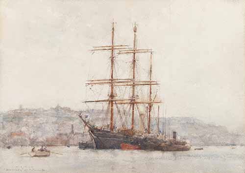 Henry Scott Tuke - The famous Discovery lying at Falmouth