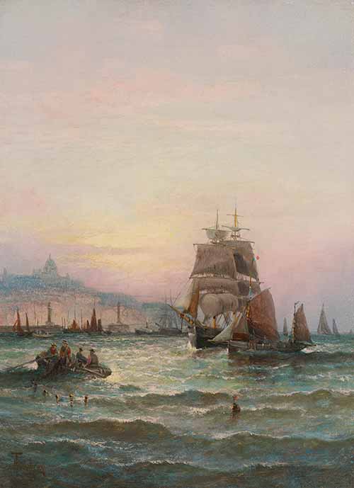 Hubert Anslow Thornley - A collier brig and fishing boats off Boulogne