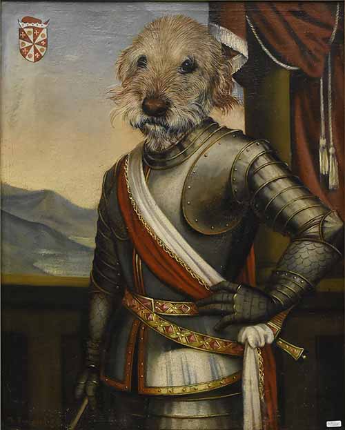 Portrait of knight with terrier head