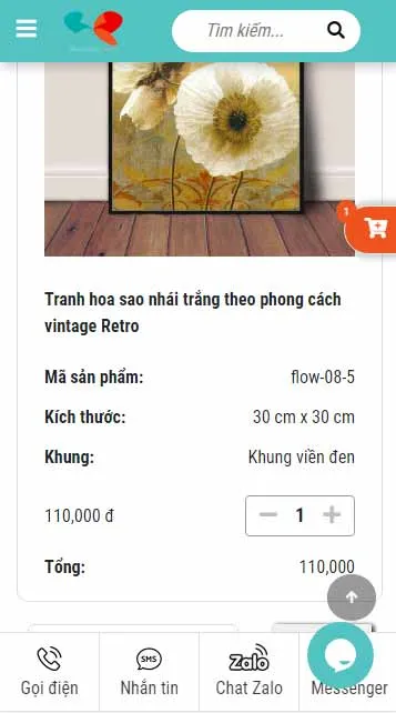 Trang giỏ hàng sẽ thể hiện bức tranh, kích thước và khung tranh mà bạn đã chọn.