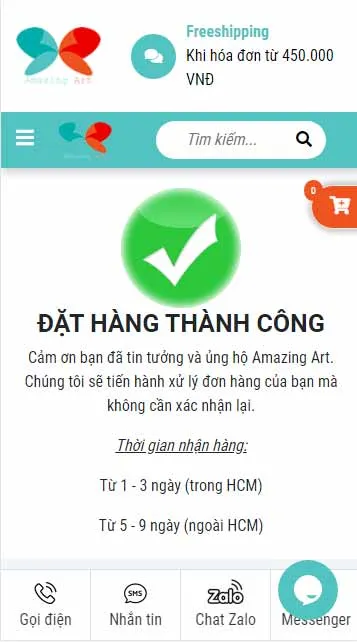 Đặt hàng thành công