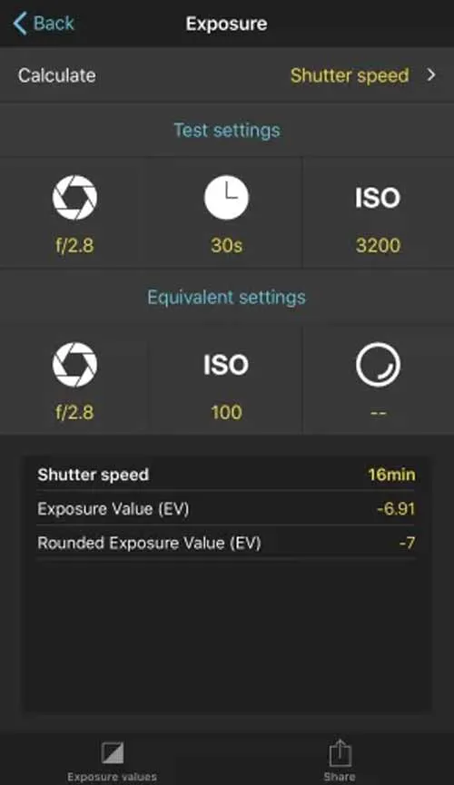 PhotoPills Exposure Calculator