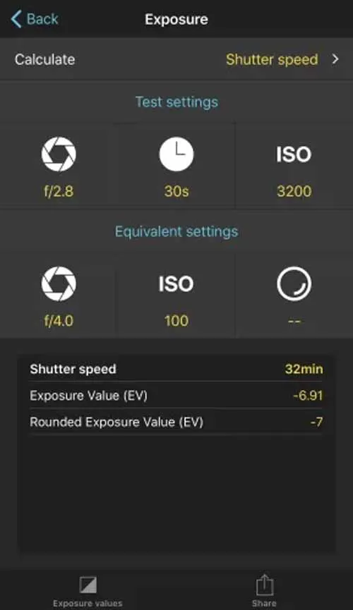 PhotoPills Exposure Calculator