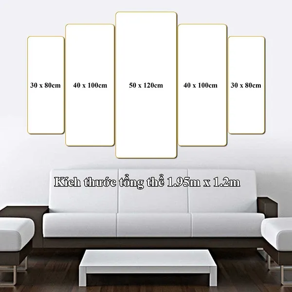 Một trong những kích thước tiêu chuẩn của tranh ghép 5 tấm