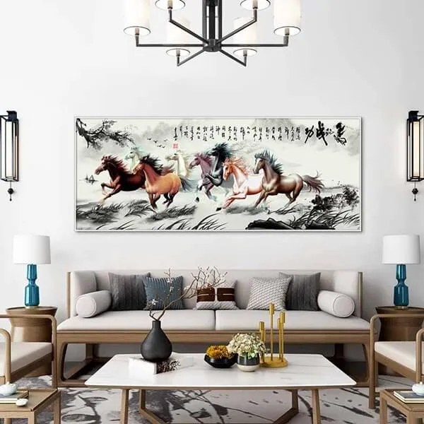 Mẫu 2: Tranh mã đáo thành công kèm thư pháp